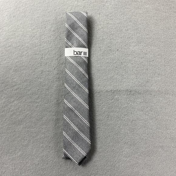 Bar lll Tie Mens Gray Charcoal Richardson Striped Necktie Cotton Silk Polyester - Picture 1 of 7